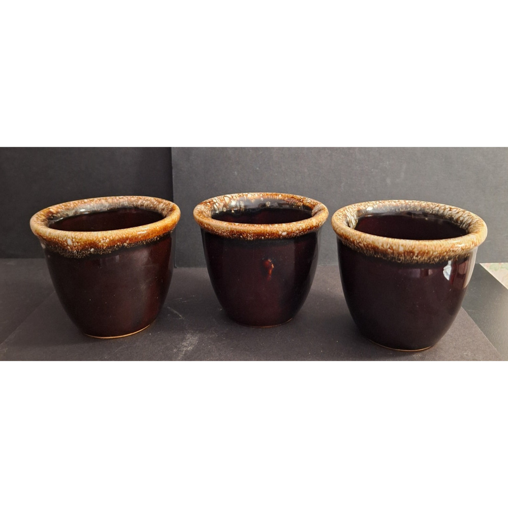 Vintage USA Gourmet Brown Drip Condiment Servers Set of 3